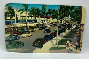 Postcard Lincoln Road Shopping Center Miami Beach Old Cars Florida FL H348 - Picture 1 of 2