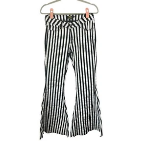 Lucky & Blessed Beetlejuice Black and White Striped Flare Leg Jeans - Picture 1 of 12