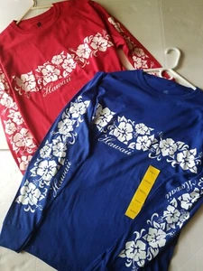 Neu mit Etikett Hawaii Langarm-T-Shirt Blumenmuster Baumwolle Polyester Größe Medium Jersey  - Bild 1 von 3