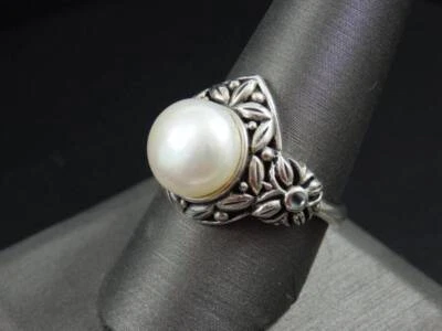 10mm Pearl Solitaire Bali Style Floral Setting Sterling Ring HSN- Sz 10 - Image 1 of 4