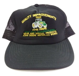 Old Vintage 1989 John Deere Black  Hat Cast Iron Manufacturing Snapback trucker  - Picture 1 of 8
