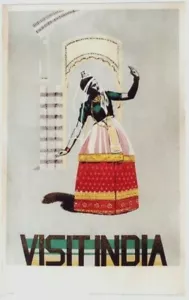 Original Vintage Poster VISIT INDIA LADY DANCER um 1935 - Bild 1 von 1