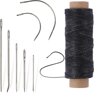 55Yards Hilo Encerado Con 7 Pcs Agujas De Cuero Para Coser A Mano Costura Plana - Picture 1 of 6