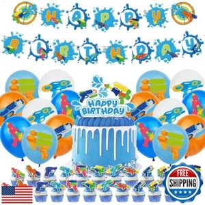Theme Water Gun Set - Birthday Party Supplies Include 1 Banner, 1 Cake Topper - Picture 1 of 5