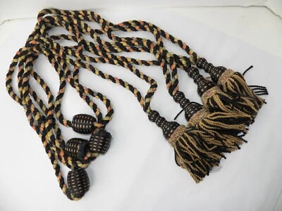 JUEGO DE CUATRO CORBATAS CORTINAS VINTAGE NEGRAS CON GRAN MULTICOLOR (4) Foto 1 de 4