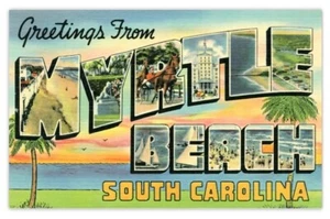 GREETINGS MYRTLE BEACH SOUTH CAROLINA-MAGNET OF VINTAGE LARGE LETTER POSTCARD - Bild 1 von 1