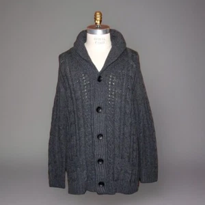BOTVELA Men's XXL Gray Cable Knit Cardigan Sweater Shawl Collar Wool Blend - Picture 1 of 7