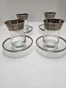 Vintage Caguran Set of 4-Turkish Gold Gilded Glass & Saucer Coffee/ Tea /juice - Picture 1 of 14