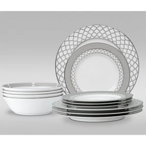 NEW Noritake Eternal Palace Platinum Fine Porcelain Dinner Set 12pce - Picture 1 of 7