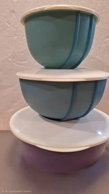 Tupperware 3 Piezas Mezcladores Cuencos para Servir 3L 5L Verde azulado Púrpura con Tapas Francia Foto 1 de 4