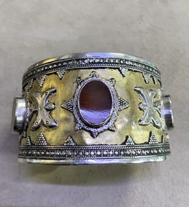 Tekke Turkmen Turkomen Carnelian Vermeil Silver Ethnic Cuff Bracelet Antique - Bild 1 von 7