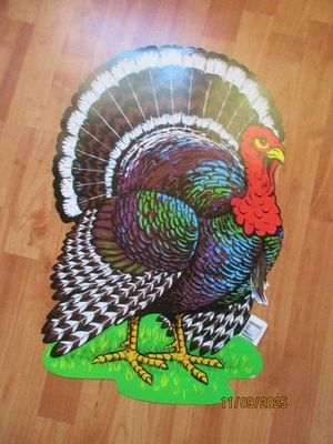 Decoraciones de Acción de Gracias de pavo troquelado vintage de 2 caras 25" x 16" NOS Foto 1 de 2