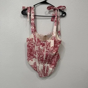 Moda Nova Corsé Top Rojo Blanco Estampado Toile Cuello Cuadrado Corbata Hombros Talla M - Imagen 1 de 6