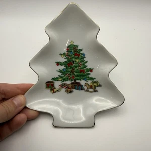 Piatto albero di Natale Shibata bordato oro caramelle Giappone porcellana vacanze 6 x 5" - Foto 1 di 8
