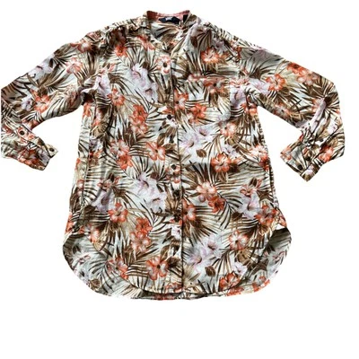 Lands End Linen Button Up Shirt Floral Tropical Hawaiian Long Sleeve Sz 6-8 Peti - Image 1 of 4