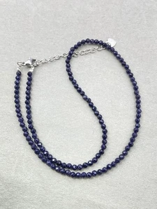 2MM Blue Sandstone Faceted Round Gemstone Beaded Minimalist Women Necklaces 24" - Picture 1 of 12
