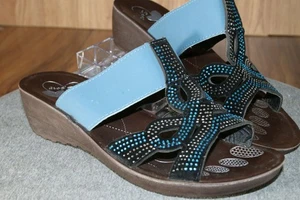 Golden Road NY Women Sz 8.5 Wedge Open Toe Slide Crystal Embellished Bling - Picture 1 of 12