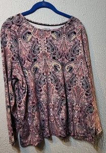 Croft & Barrow Classic Tee 2X Womans Tree Print Long Sleeve Bohemian Round Neck - Picture 1 of 5