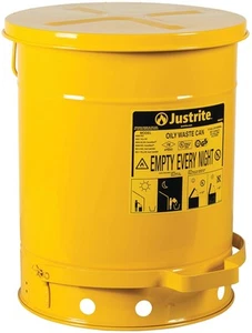 Justrite 10 Gallon Galvanized Steel Oily Waste Can, 18" x 10 Gallon, Yellow - Picture 1 of 8