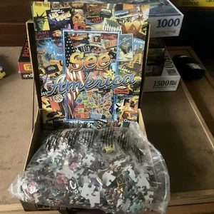 Puzzle vintage See America da viaggio con scatola regalo ~ valigia NUOVO - Foto 1 di 9
