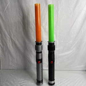 Pair Of 1999 Hasbro Battery OP Star Wars Light Saber Orange & Green(Green works) - Picture 1 of 11