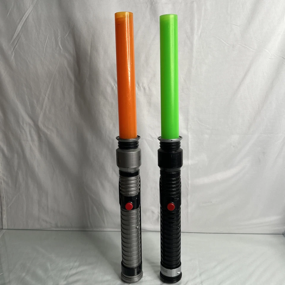 Pair Of 1999 Hasbro Battery OP Star Wars Light Saber Orange & Green(Green works) - Image 1 of 4