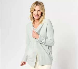 Barefoot Dreams CozyChic Lite Rbbd Cuff Coastline Cardigan-Sea Glass-3X-A629830 - Picture 1 of 2