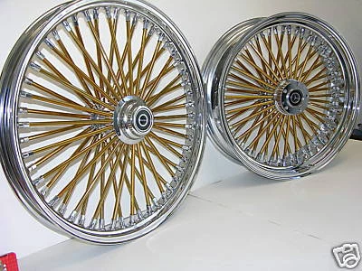 MAMMOTH FAT 52 GOLD SPOKE WHEELS HARLEY 16x3.5 16x3.5 SOFTAIL HERITAGE DELUXE - Image 1 of 4