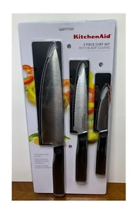KITCHENAID 3 PIECE CHEF SET WITH BLADE COVERS JAPANESE STEEL BLADES - Picture 1 of 5