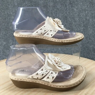 Cliffts White Mountain Sandals Womens 6.5 M Cynthia Wedge Thong Off White Flower - Image 1 of 4