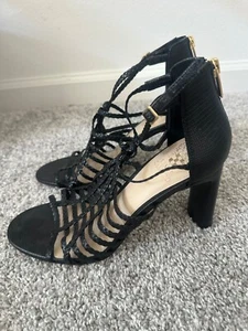 NWT Vince Camuto Ariah Sandals Womens Size 9 black Braided Open Toe Block Heel - Picture 1 of 8