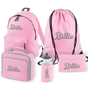 Zaino Scuola Personalizzato Set di 5 in Rosa con Nome per Bambini o Bambini - Foto 1 di 9
