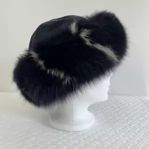 Vintage Vittorio Creation Genuine Fur Hat Women's Winter Canada Blue Fluffy - Picture 1 of 13