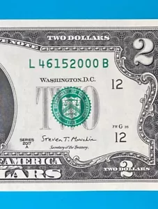 TRAILING YEAR 2000 : L 4615 2000 B $2 Two Dollar Bill Serial Number *UNC* - Picture 1 of 3