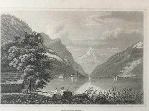 Stahlstich von 1842-Flüelen/Vierwaldstätter See/Uri-Schweiz-11x7,5cm-Bild - Picture 1 of 2