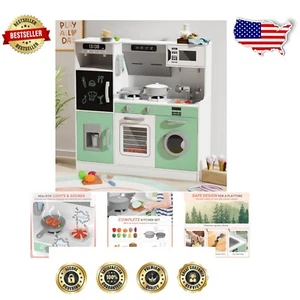 Deluxe Wooden Play Kitchen Set with 28 Accessories & Realistic Lights & Sounds - Picture 1 of 9