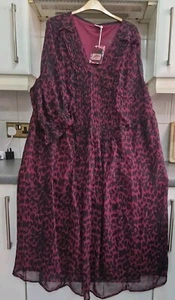 Ladies Joe Browns Wine / Black Chiffon Style Lined Dress Sz 26 BNWT - Picture 1 of 8