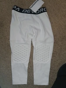 DEVOROPA-BOY'S COMPRESSION PANTS W/KNEE PADS-WHITE NEW/TAGS-SMALL-3/4 BASKETBALL - Picture 1 of 7