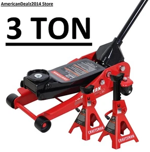 Craftsman Red 3-Ton Steel Hydraulic Jack With 2 Pack 3 Ton Jack Stands New Auto. - Picture 1 of 3