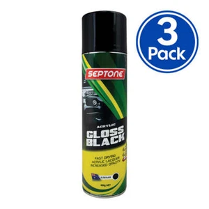 SEPTONE Automotive Gloss Acrylic Lacquer Spray Paint 400g Aerosol Black x 3 Pack - Picture 1 of 1
