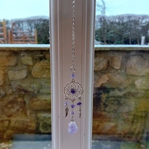 Dream catcher Suncatcher Amethyst Stone Crystal Handmade Hanging - Picture 1 of 5