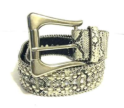 Faux Snakeskin Women's Belt With Rhinestones, Studs, & Metal Beaded Edges Sz 35 - Image 1 of 4