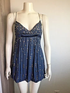 Aidan Mattox 100% Silk Blue Spaghetti Strap Party Dress Pewter Sequins Needs Hem - Picture 1 of 10