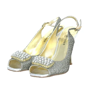 Zapatos Twenty-One para mujer 6 tacones altos con cordones dorados plateados peep toe - Imagen 1 de 11