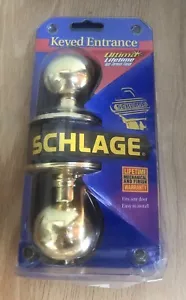 Schlage Keyed Entrance Ultima Bright Brass Doorknob Set Fits All Doors NEW - Picture 1 of 4