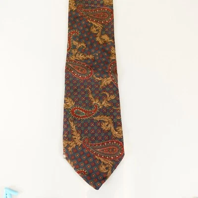 Western Boho Neck Tie Mens BILL BLASS Blue Brown Paisley Acanthus Medallion USA - Image 1 of 4