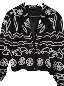 MODI LENTEJUELAS CON CUENTAS-Vintage-Chaqueta Denim E/C Pequeña 6-8 Pesada - Imagen 1 de 5