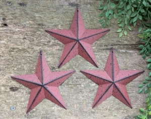 Set of 3 - 5.5" BURGUNDY BLACK BARN STAR Aged Antique Style Metal Tin Primitive - Picture 1 of 1