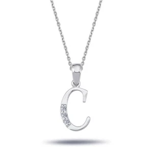 Collana Lettere con Diamanti - C - in Oro Bianco 14 Carati - Foto 1 di 1