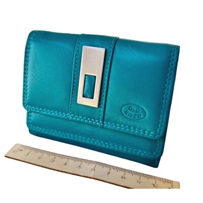 Geldbörse Portemonnaie echt Leder 10,2cmx8,5x2,5 cm schwarz rot türkis Ziernähte - Bild 1 von 4